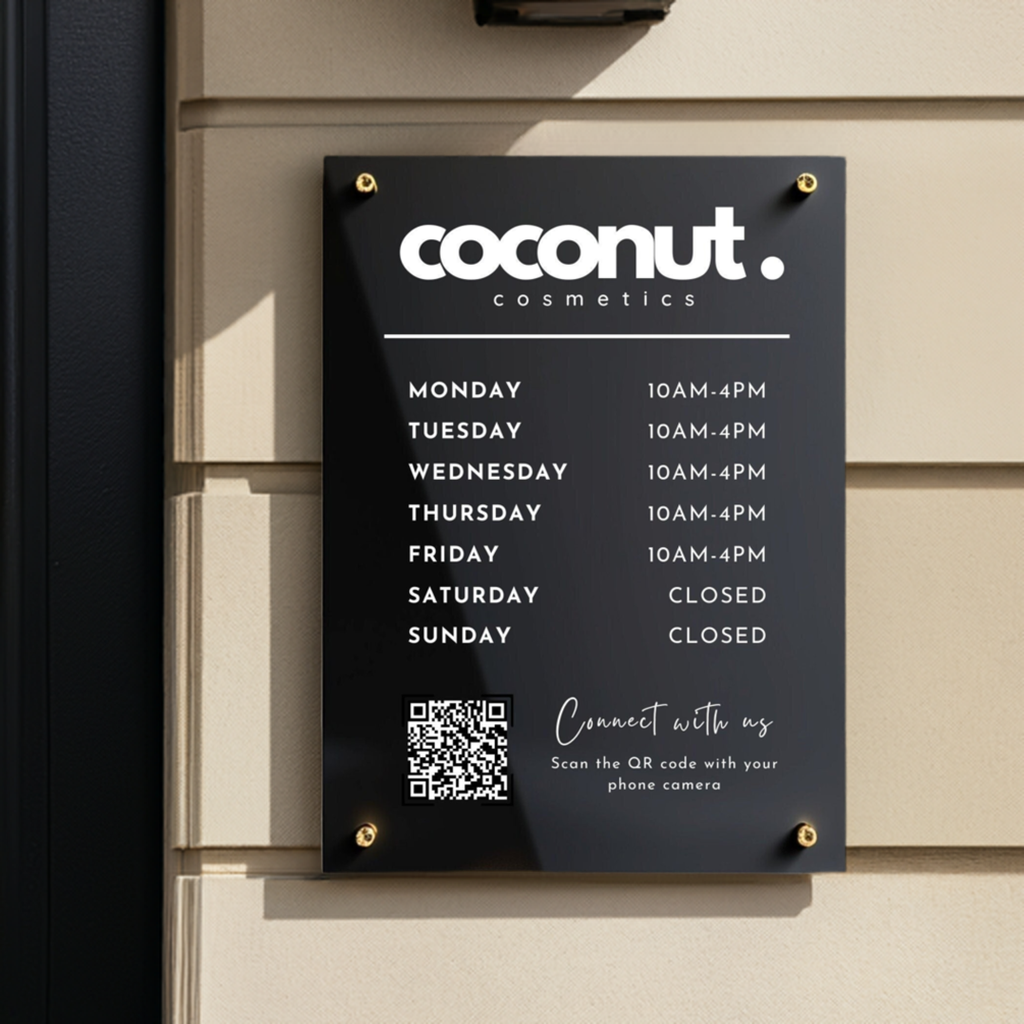 Custom Printed Acrylic Business Hours Sign, Personalised Shop Opening Times - By Victoria Maxwell