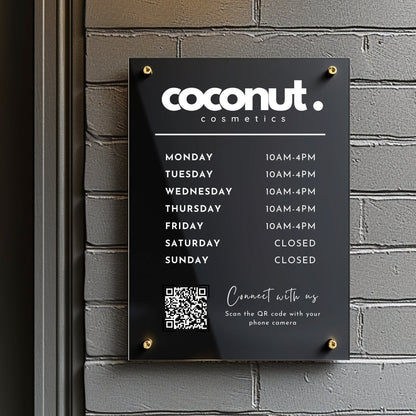 Custom Printed Acrylic Business Hours Sign, Personalised Shop Opening Times - By Victoria Maxwell