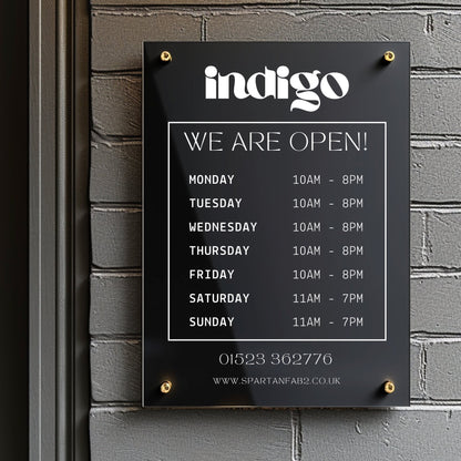 Custom Printed Acrylic Business Hours Sign, Personalised Shop Opening Times - By Victoria Maxwell