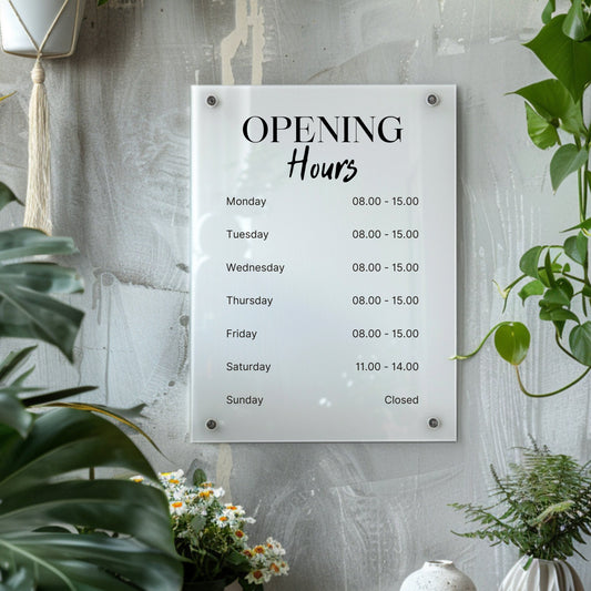 Custom Printed Acrylic Business Hours Sign, Personalised Shop Opening Times - By Victoria Maxwell